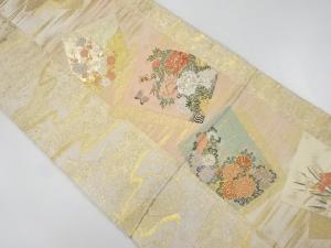 リサイクル　色紙に四季花・蝶模様織出し袋帯